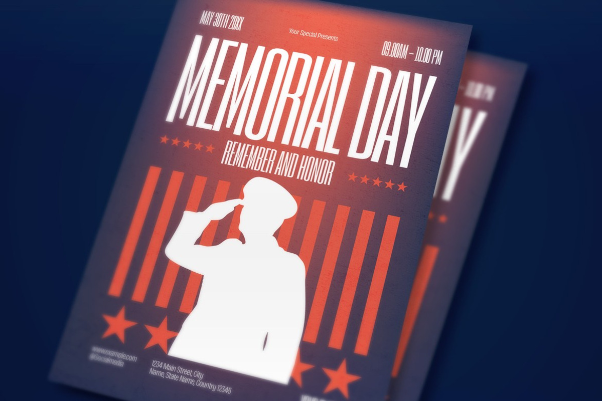 Blue Red Bold Memorial Day Flyer Set, a Flyer Template by graphicook (Photo 2 of 3)
