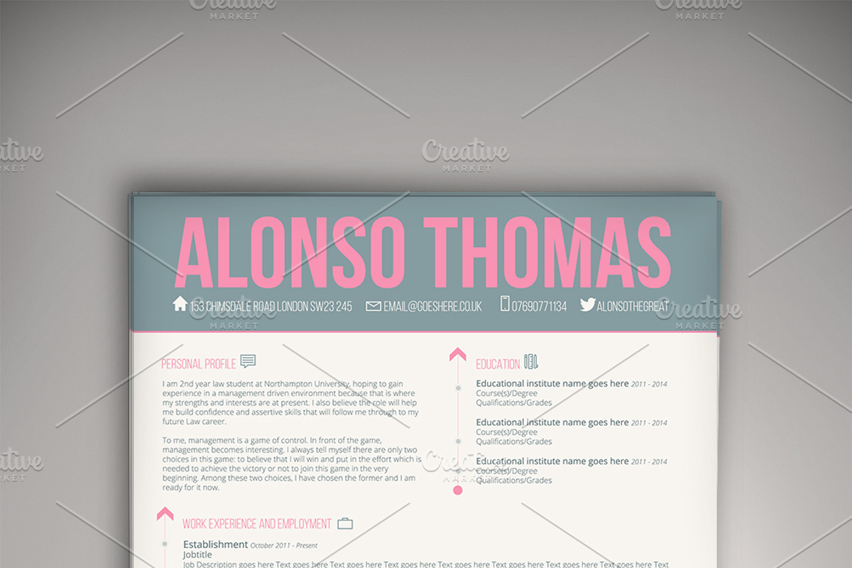 Bubblegum CV/Resume + Business Card, a Resume Template by Valeur Design (Photo 1 of 6)