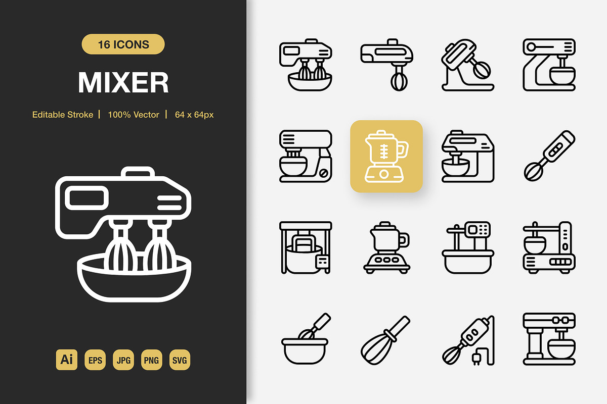 Mixer Outline Icons, an Outline Icon by Spacepixel Creative