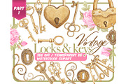 Watercolor vintage Keys and locks, an Object Illustration by ArtfulStudio (Thumbnail 1 of 9)