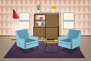 Retro interior, living room, a Decorative Illustration by Good Studio (Thumbnail 3 of 12)
