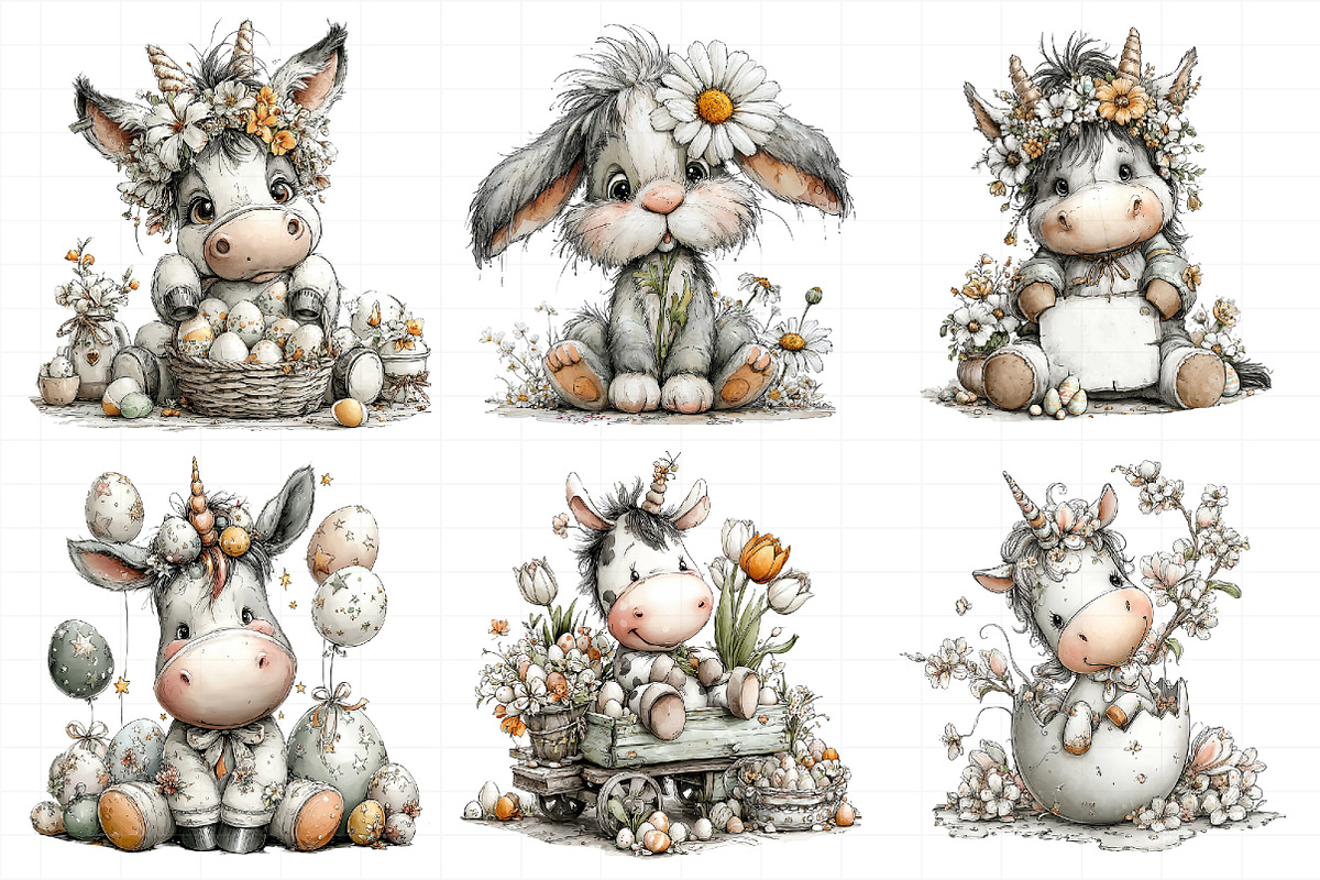 Whimsical Easter Cute Unicorn Clipar, an Illustration by Daily.Designs (Photo 5 of 8)