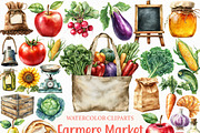 Watercolor Farmers Market Clipart, an Illustration by Craft Nest (Thumbnail 1 of 6)
