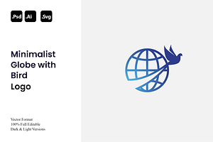 Minimalist Globe with Bird Logo, a Branding & Logo Template by Luxury Logos