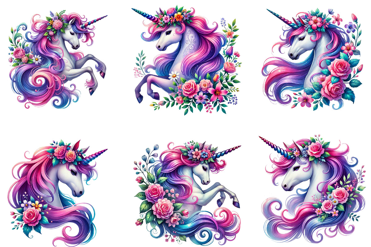 Floral Unicorn Clipart, Floral Clipa, an Illustration by DreamArtGraphic (Photo 5 of 5)