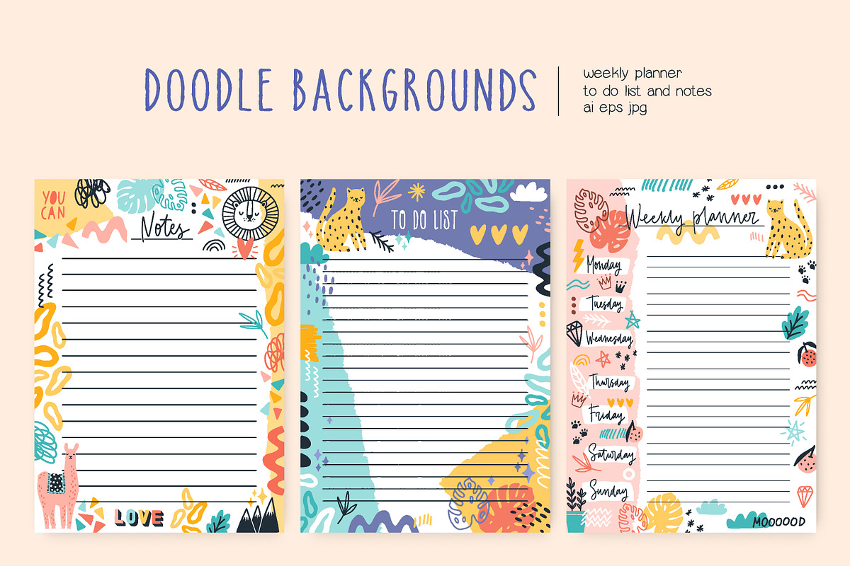 Doodle planner backgrounds set, a Decorative Illustration by Good Studio (Photo 1 of 6)