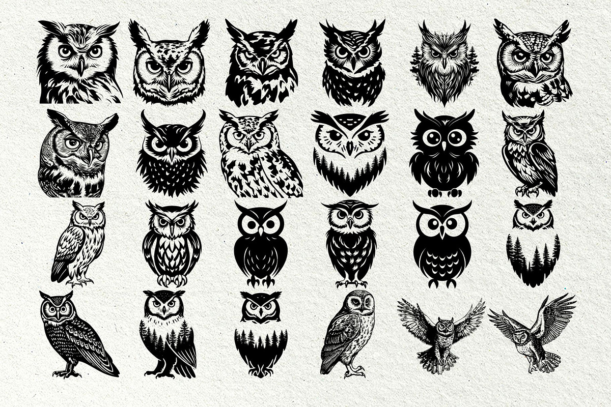 Owl svg bundle. Owl and moon, an Animal Illustration by DENIDigitalArtSudio (Photo 2 of 6)