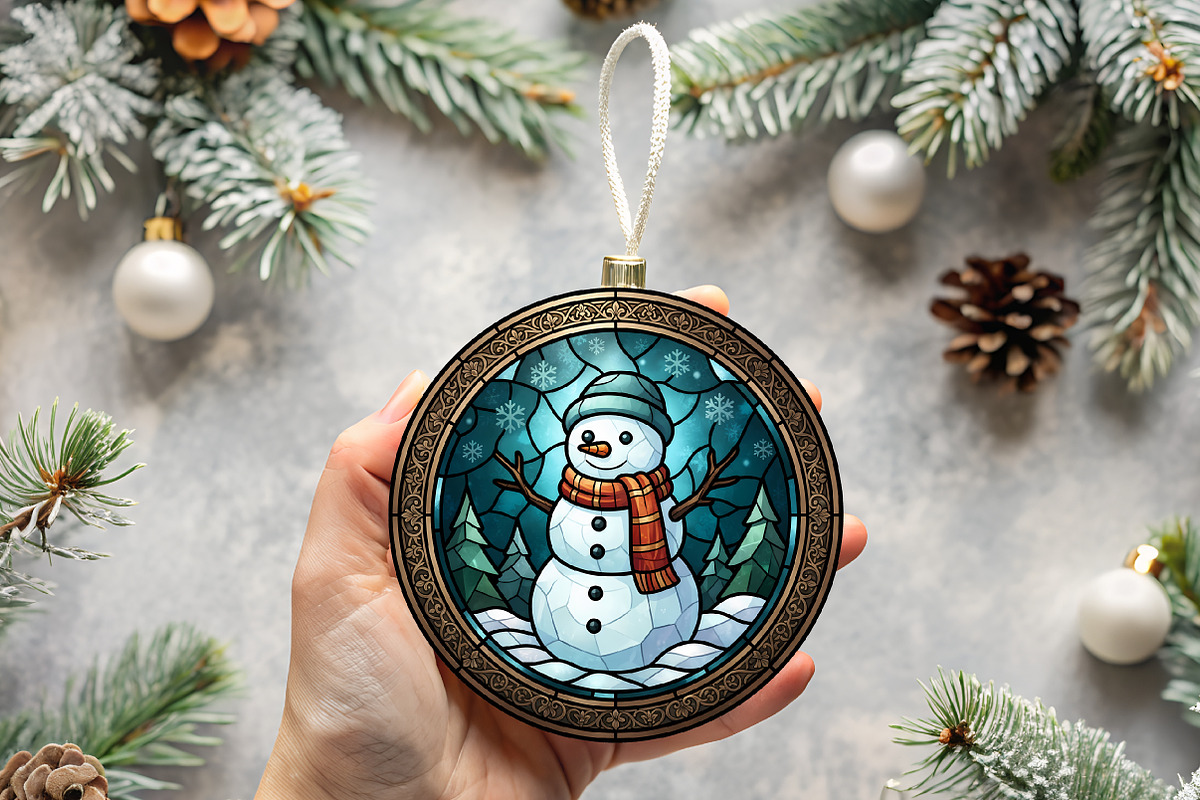 Stained Glass Snowman Ornament Art, a Seasonal Illustration by CrexoraLab (Photo 3 of 3)