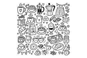 Cute doodle cartoon coffee shop