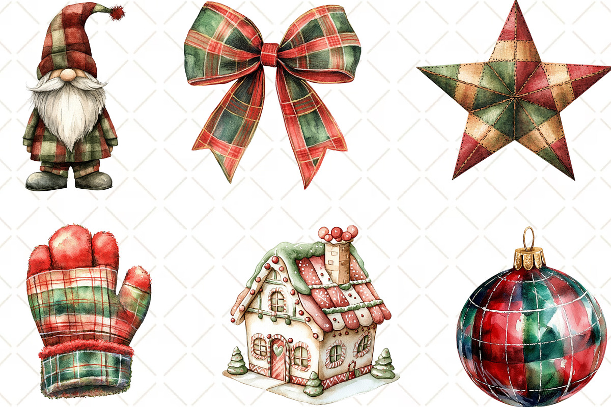 Red Green Plaid Christmas Clipart, an Illustration by Black Bird Studio (Photo 4 of 6)