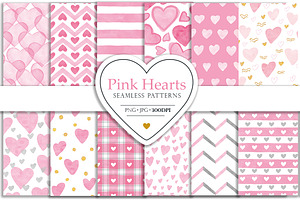 Pink hearts seamless patterns