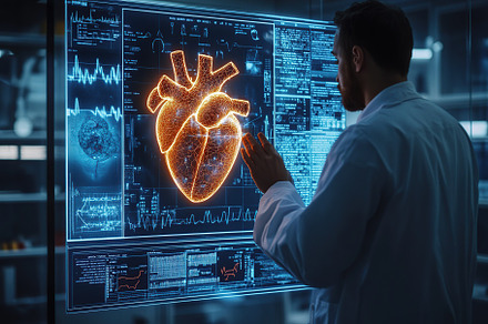 Doctor checking human heart on AI hologram, a Technology Photo by AlyaAnd
