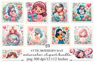 Cute Mother's Day Postage Stamp, an Illustration by Designking