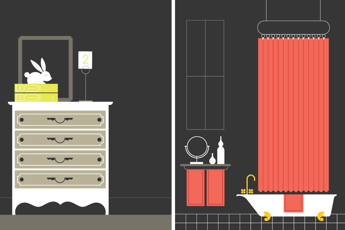 Bedroom & Bathroom, a Decorative Illustration by EightHourDay