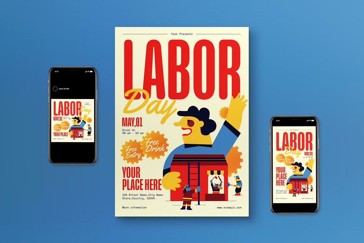 Mid Century Labor Day Flyer Set, a Flyer Template by graphicook (Photo 1 of 3)