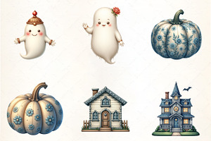 Blue & Ivory Chinoiserie Halloween P, an Illustration by CrexoraLab