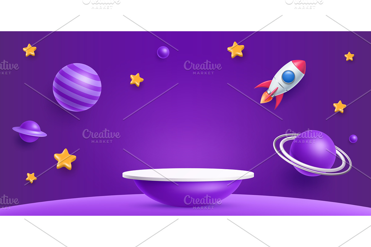 3d kids podium with planets, a Decorative Illustration by Buch&Bee