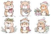 Christmas Capybara Clipart, an Illustration by Pixels.Craft (Thumbnail 5 of 6)