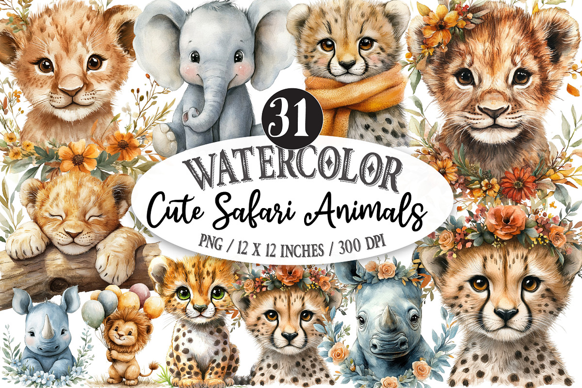Cute Safari Animals, an Illustration by Designking (Photo 1 of 5)