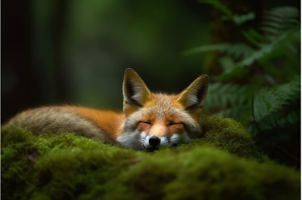 Forest sleeping fox. Generate Ai, an Animal Photo by Ylivdesign