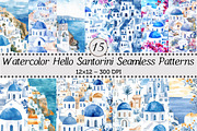 Hello Santorini Seamless Patterns, a Pattern Graphic by Design Market (Thumbnail 1 of 3)
