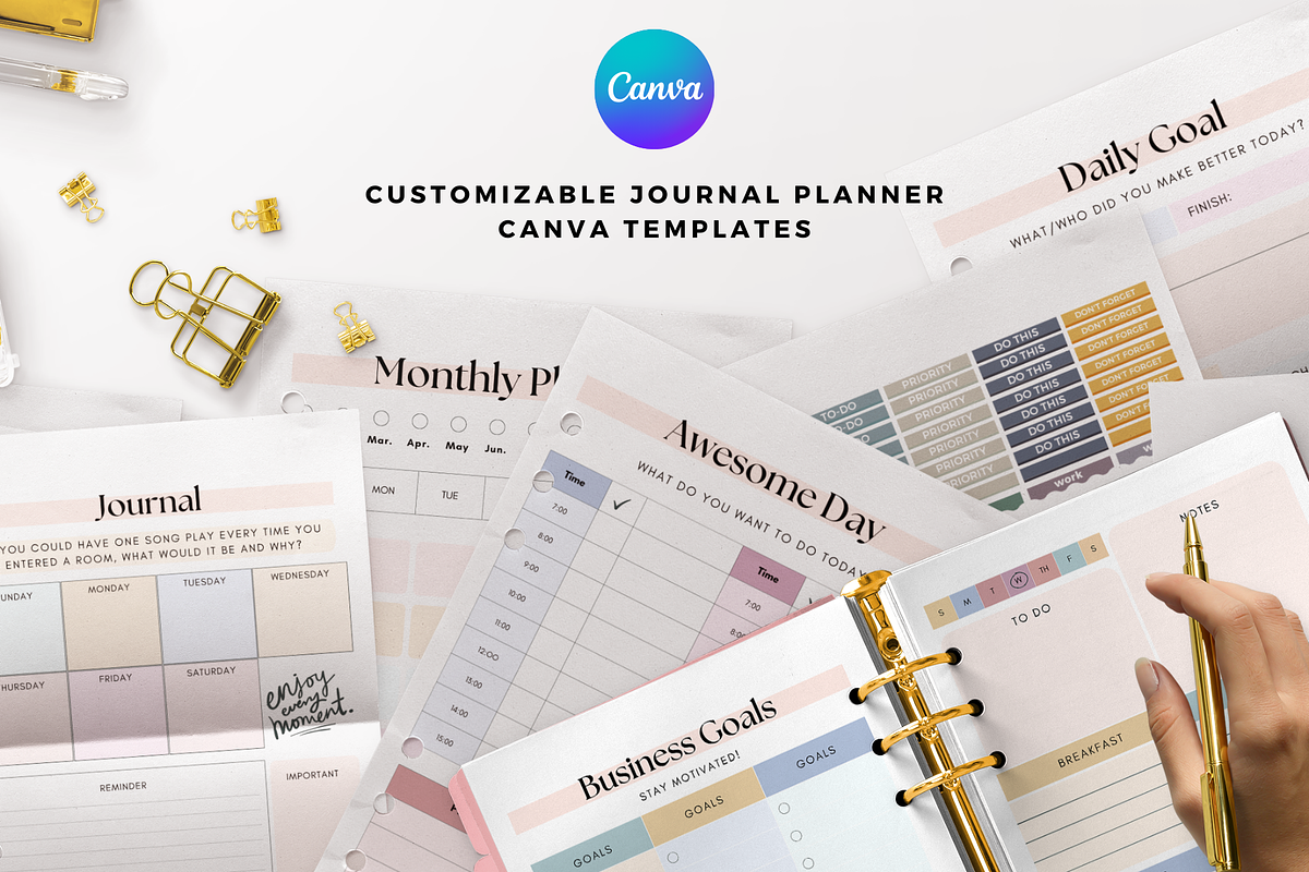 Undated Journal Planner Canva, a Stationery Template by The Blog Creative (Photo 4 of 10)