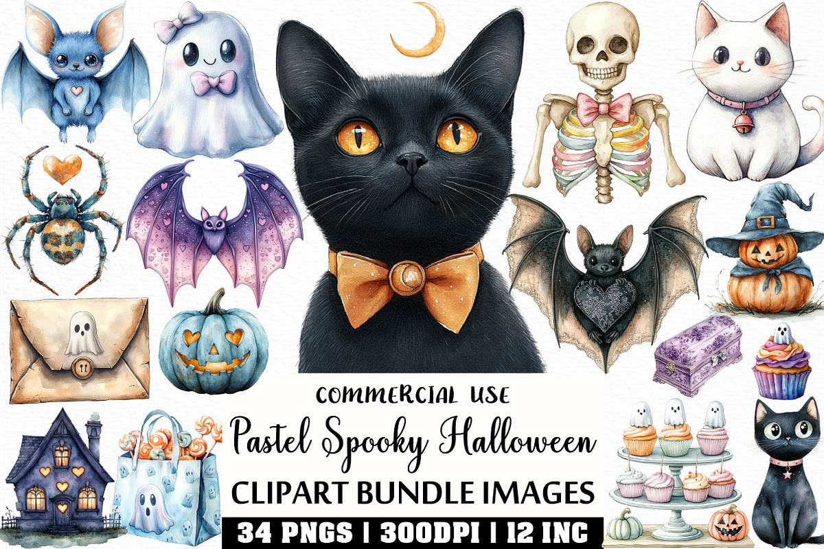 Watercolor Pastel Spooky Halloween, an Illustration by Craft Nest (Photo 1 of 6)