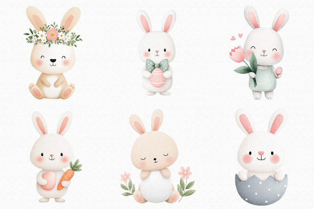 Watercolor Easter Bunny Clipart, an Illustration by Libby Wishes (Photo 4 of 6)