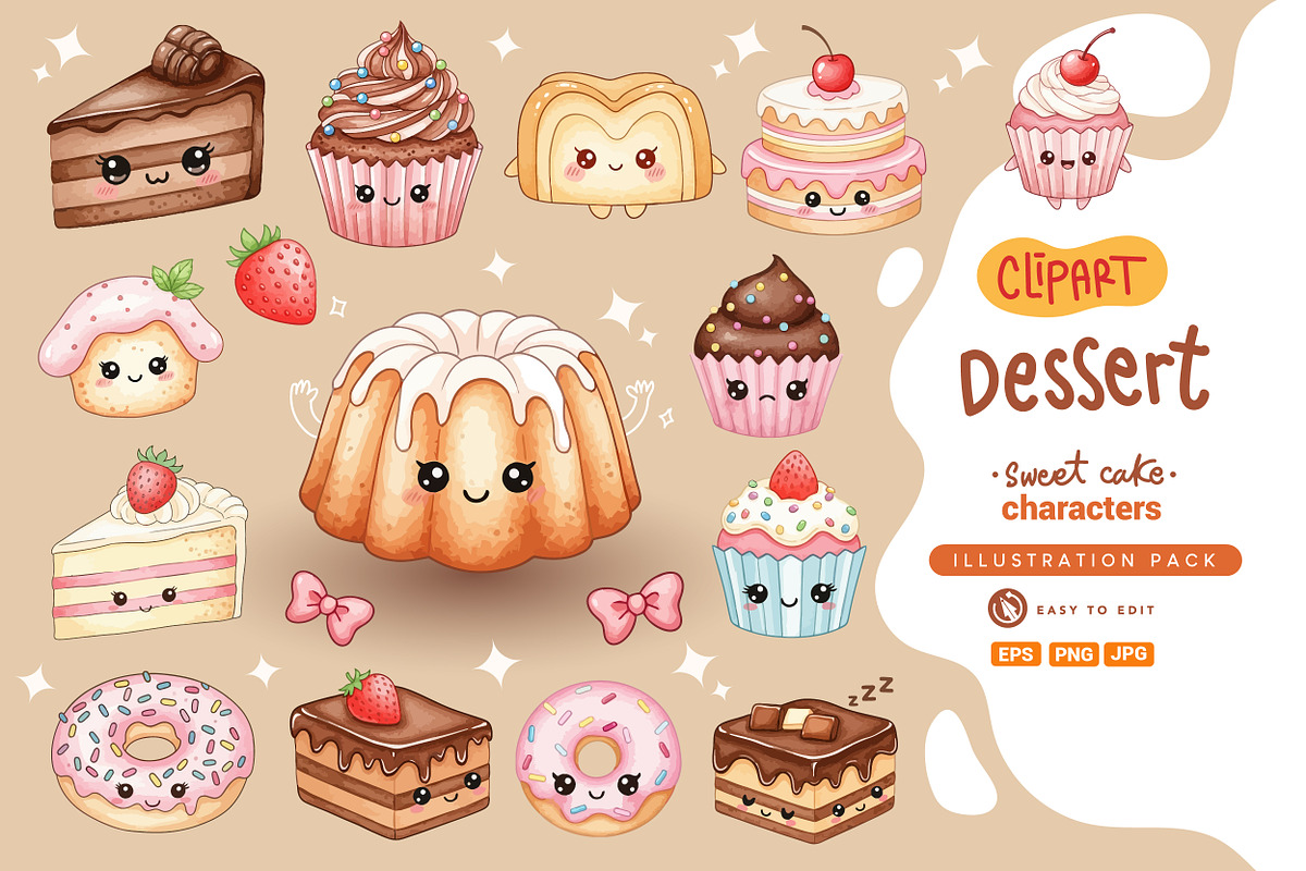 Kawaii Dessert - Clipart Pack., a Food Illustration by OtpirusGraphic (Photo 1 of 4)