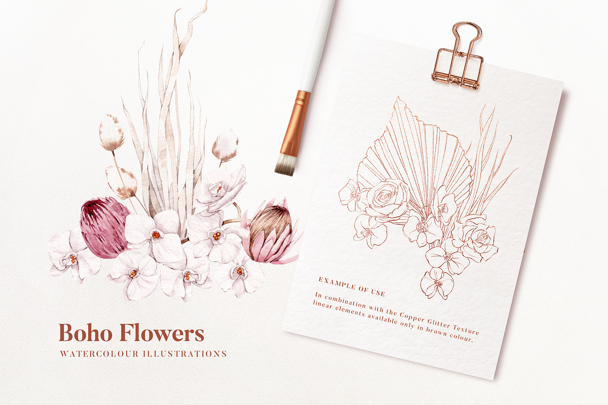 Boho Flowers Watercolour Collection, a Texture Illustration by Aquarellina (Photo 7 of 15)