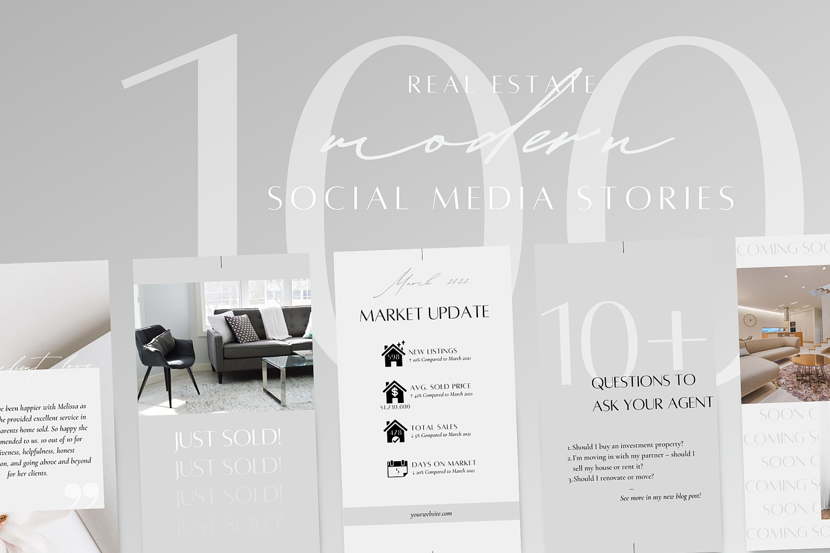 100 Real Estate Stories Template, a Social Media Template by ZoaniDesign (Photo 1 of 11)