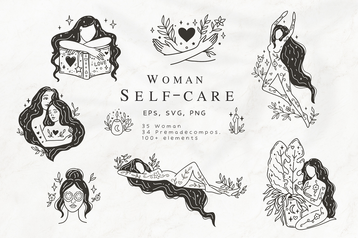 Feminine Woman Self-Care 200+ Items, a Healthcare Illustration by anvinoart (Photo 1 of 9)