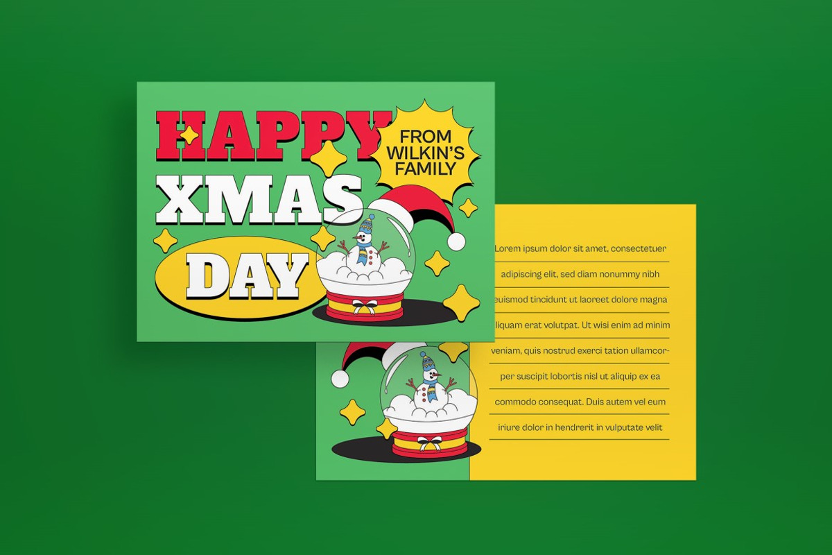 Green Christmas Greeting Post Card, a Card Template by graphicook (Photo 3 of 6)