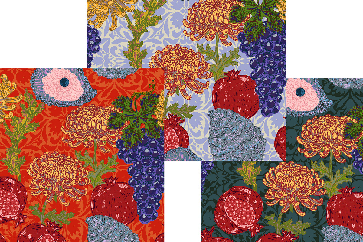 Pomegranate Grape Chrysanthemum, a Pattern Graphic by NayaChu (Photo 5 of 9)