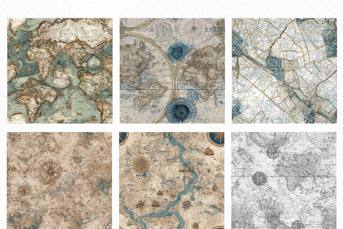 Old Maps Digital Paper, an Illustration by Craft Nest (Photo 2 of 6)