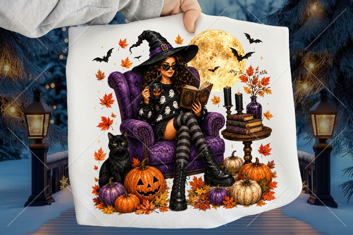 Halloween Cute Witch Reading Book, a Seasonal Illustration by Canvas Craft (Photo 1 of 6)
