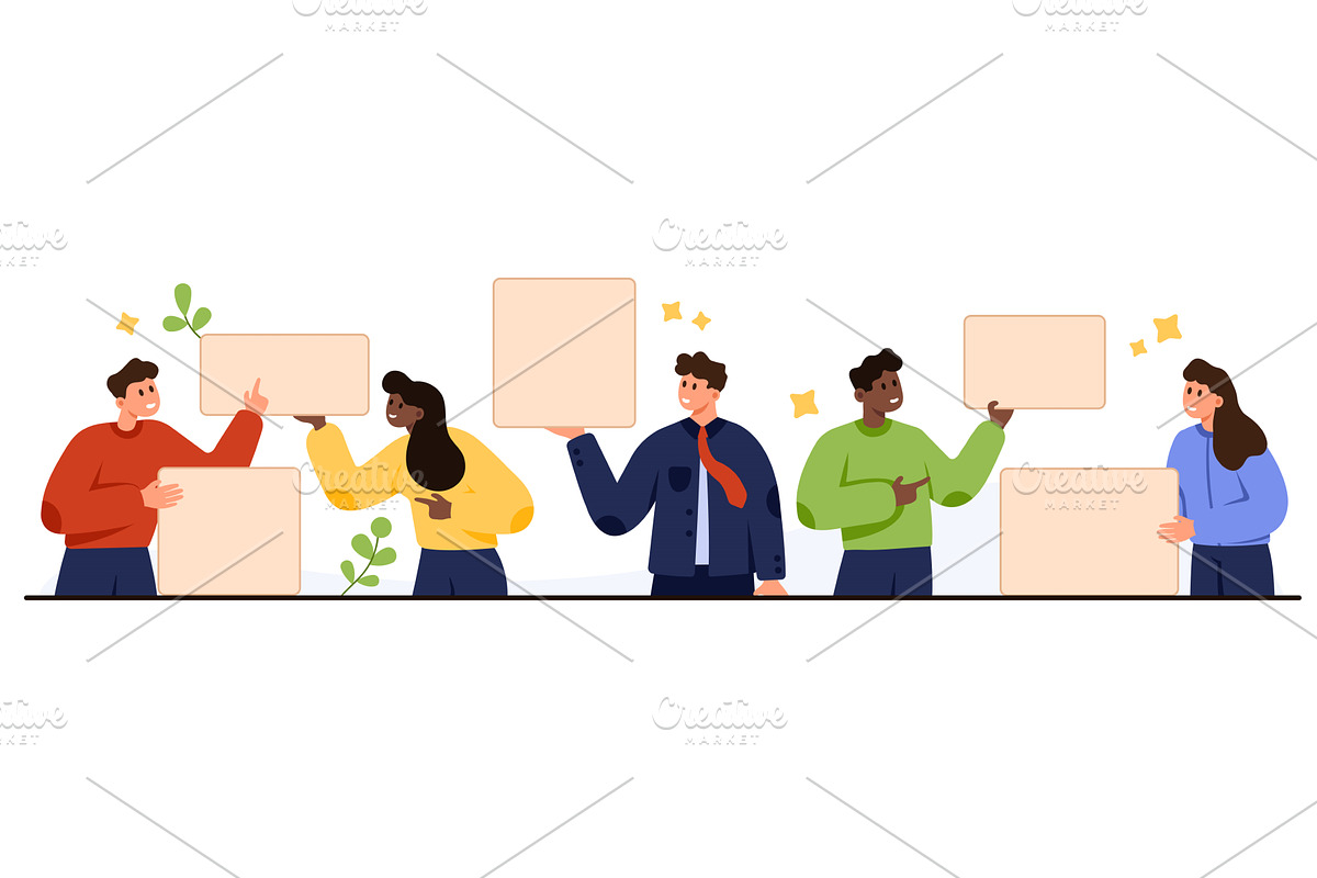 Diverse People Holding Blank Posters, a Person Illustration by Flashvector
