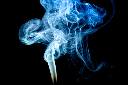 Real incense smoke colored in blue