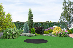 Backyard planting of greenery containing landscape, design, and landscaping