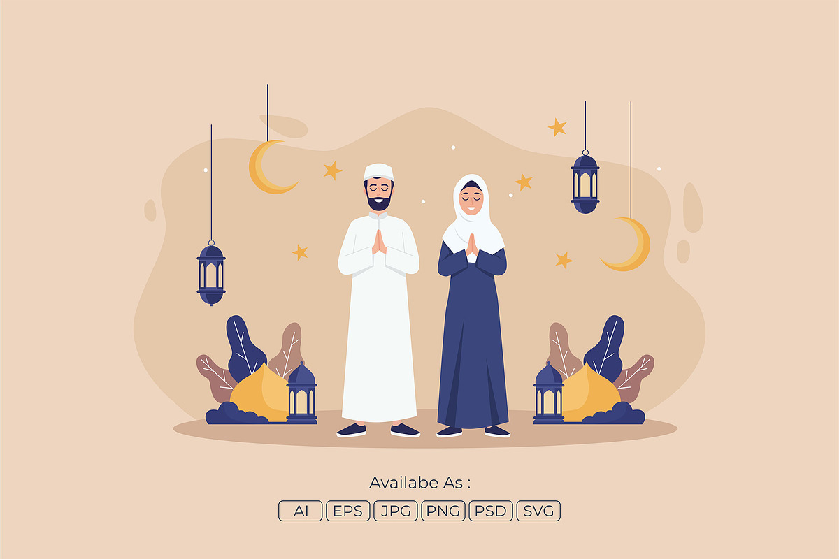 Happy Muslim Couple Eid Mubarak, an Illustration by Partikusi Design (Photo 2 of 3)