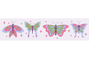 Groovy retro butterfly illustrations, an Animal Illustration by art PVP - market