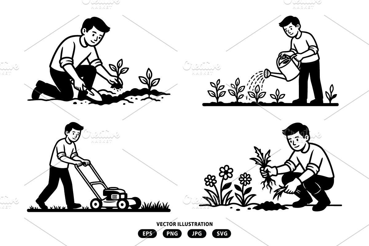 Activity of a man caring for plants, a Person Illustration by Vectorlina (Photo 1 of 3)