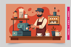 Barista apron coffee espresso, an Illustration by Tanuart