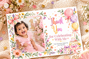 Birthday Photo Thank You Card Canva