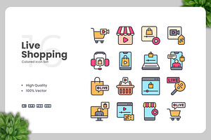 Live Shopping Colored Icons, an Icon by Upnowgraphic