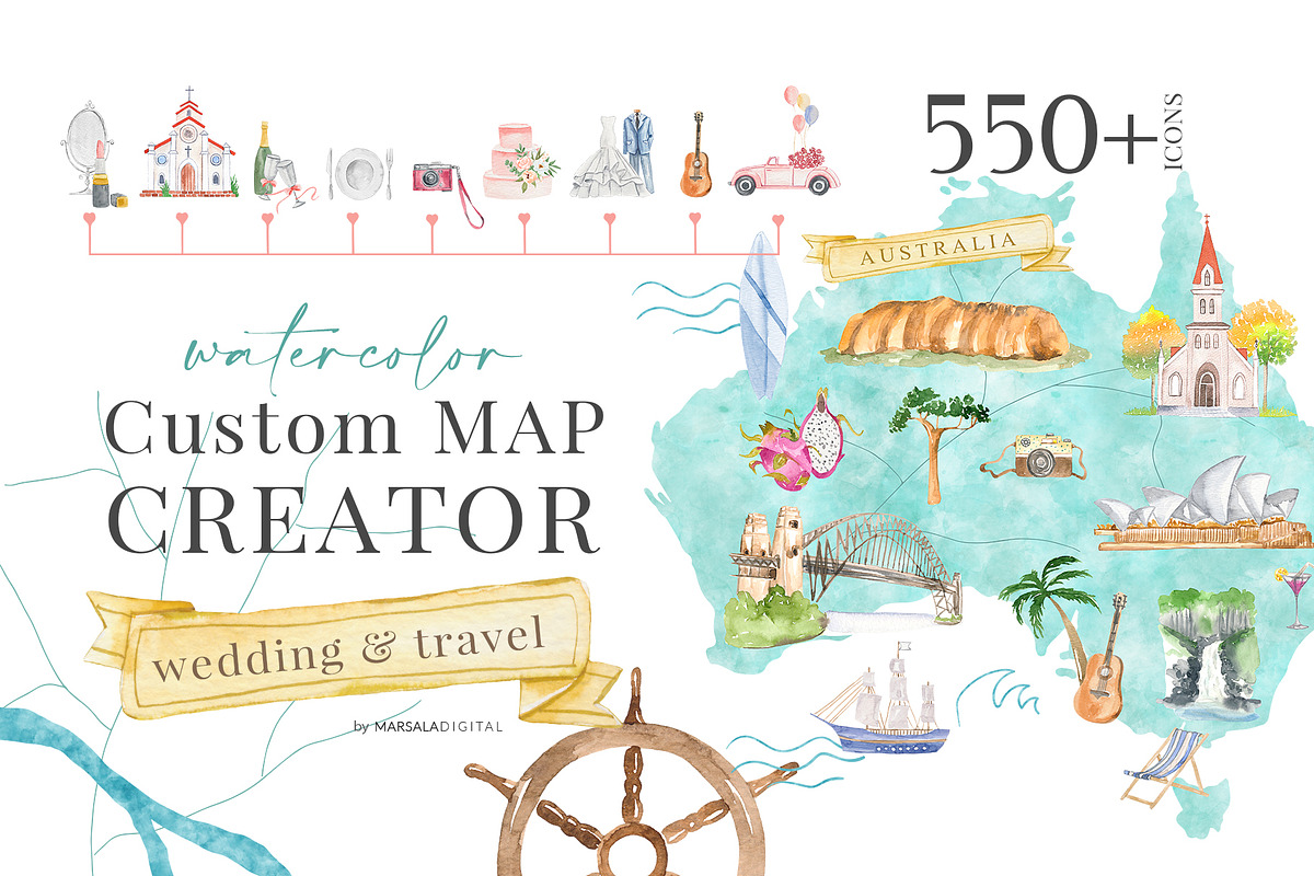 Watercolor Map Creator Wedding, an Illustration by Kaya Fonts (Photo 1 of 23)