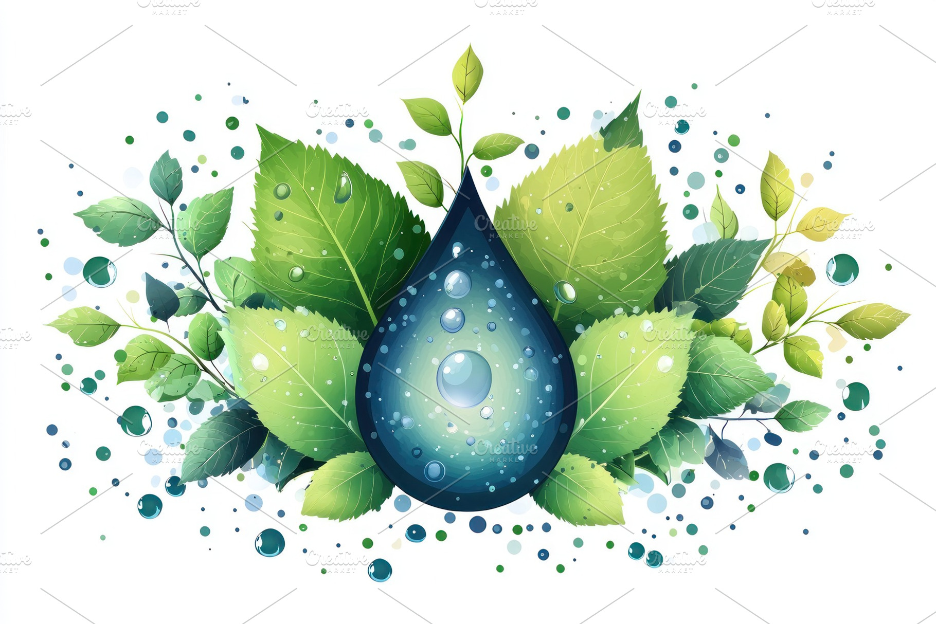 Water droplet surrounded by vibrant green leaves and bubbles in, a Nature Photo by José Manuel Gelpi