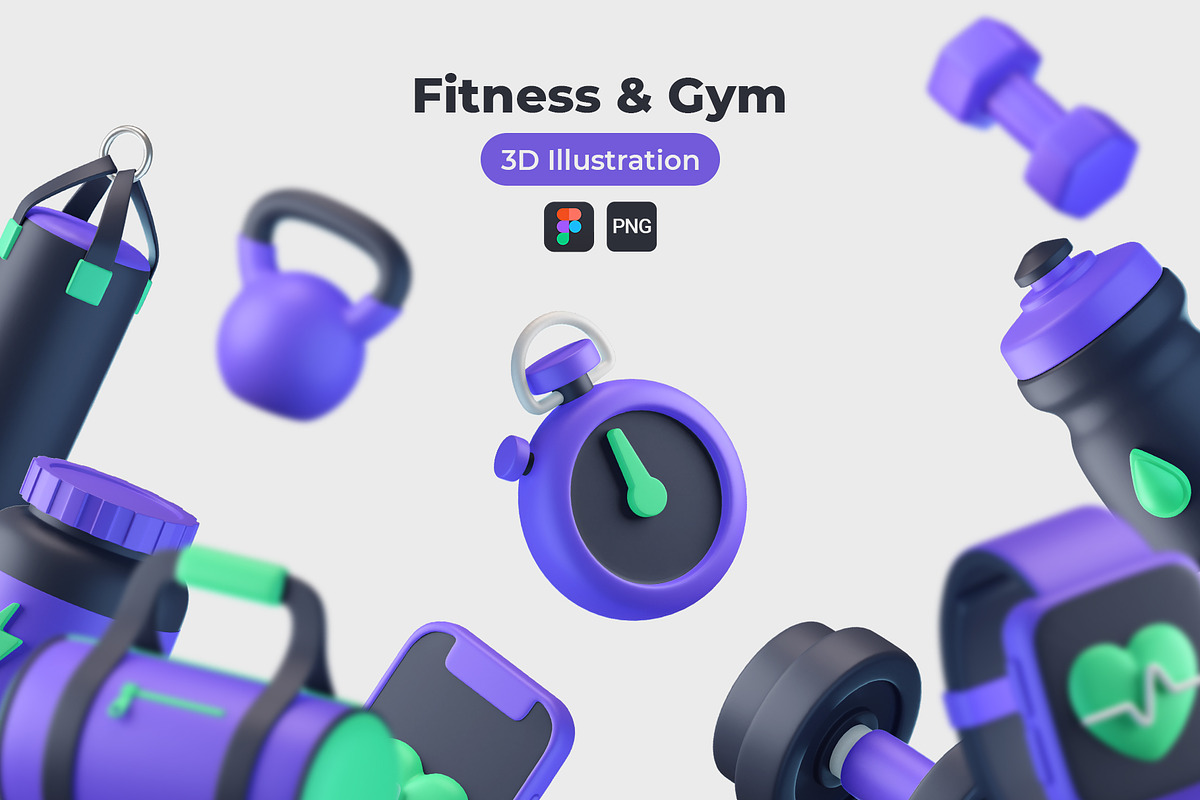 Fitness and Gym 3D icons, a Healthcare Illustration by Ekata Studio (Photo 1 of 7)