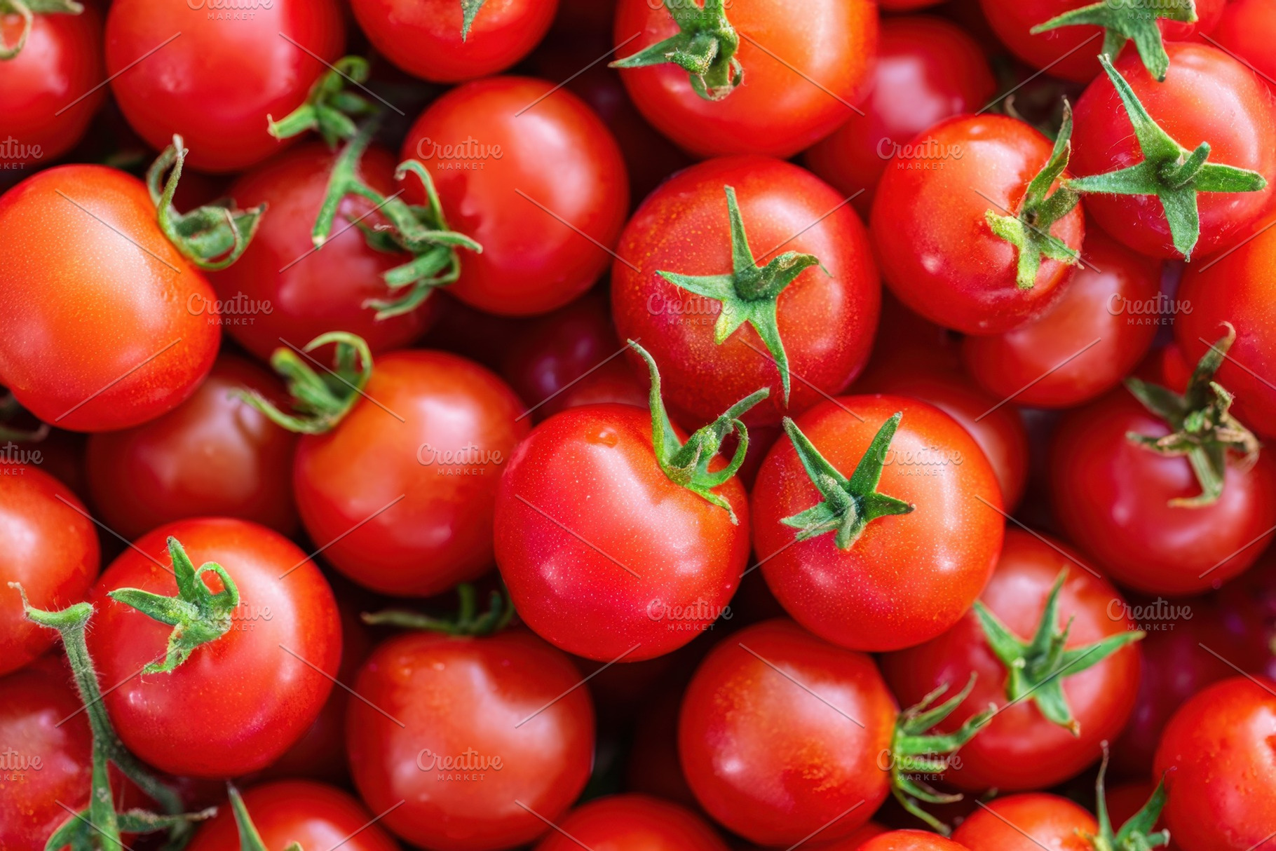 Background of ripe and red tomato cherry, a Food & Drink Photo by AlyaAnd