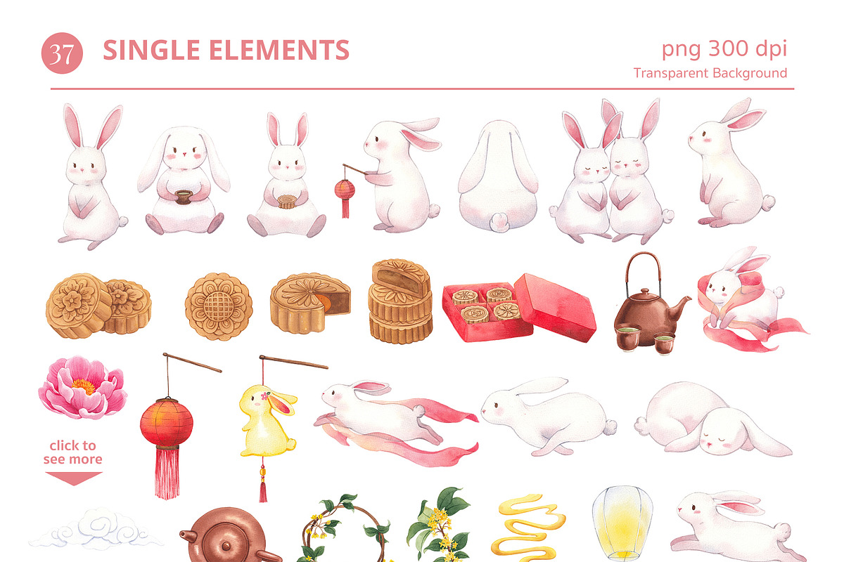Mid-Autumn Festival & White Rabbit, an Animal Illustration by CreativeValuation (Photo 2 of 17)